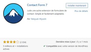 Capture d'écran de plugin WordPress "Contact Form 7"