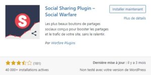 Capture d'écran de plugin WordPress "Social Warfare"