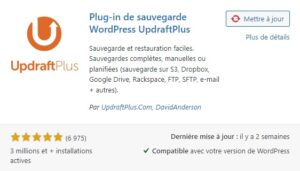 Capture d'écran de plugin WordPress "UpdraftPlus"
