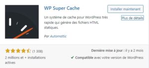 Capture d'écran de plugin WordPress "WP Super Cache"