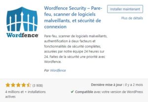 Capture d'écran de plugin WordPress "Wordfence"