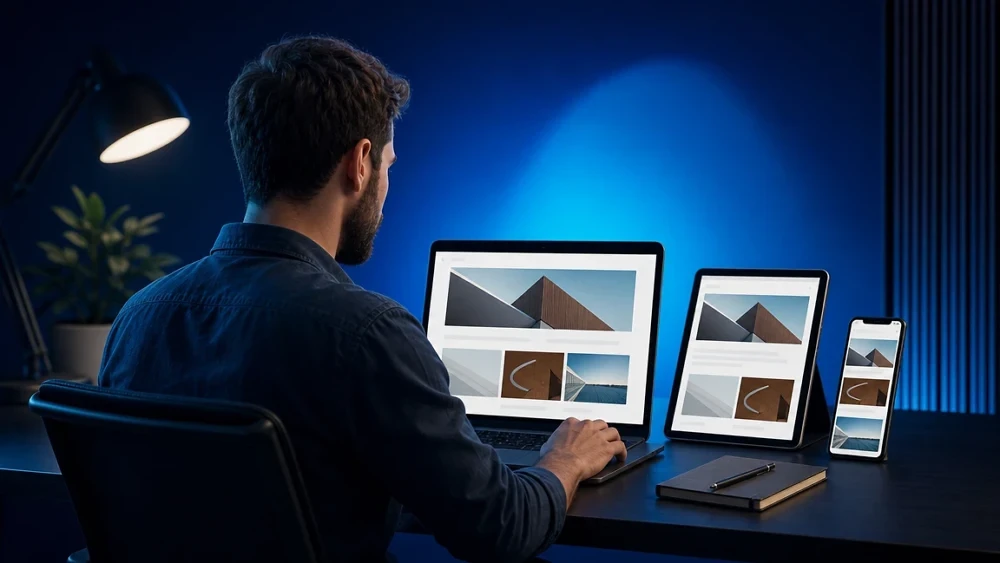 Développeur testant un thème WordPress responsive sur plusieurs largeurs d’écran