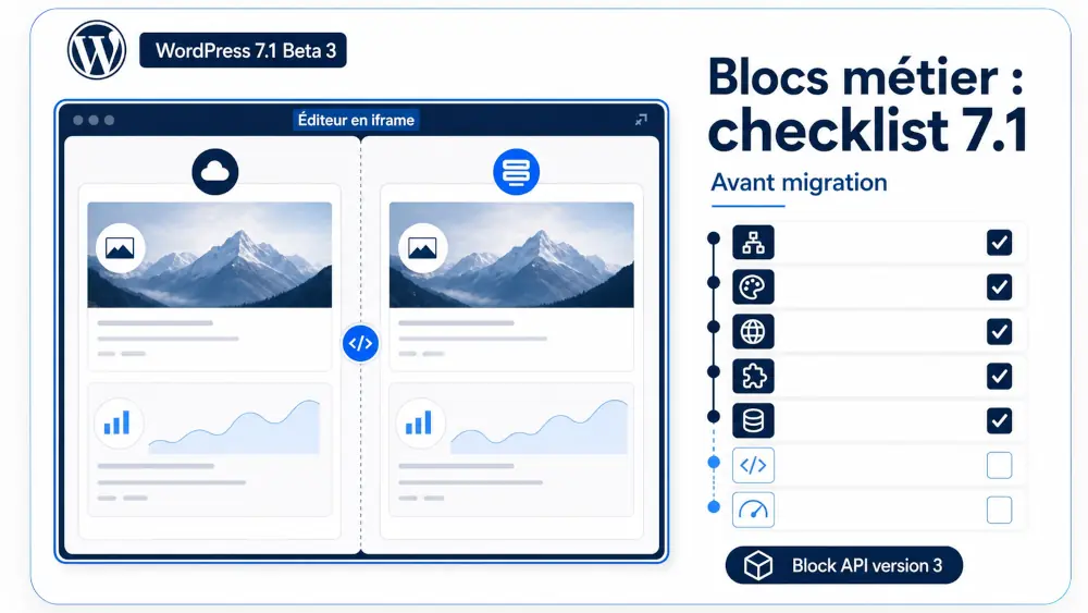 Développeur testant la compatibilité de blocs WordPress dans un éditeur isolé par iframe